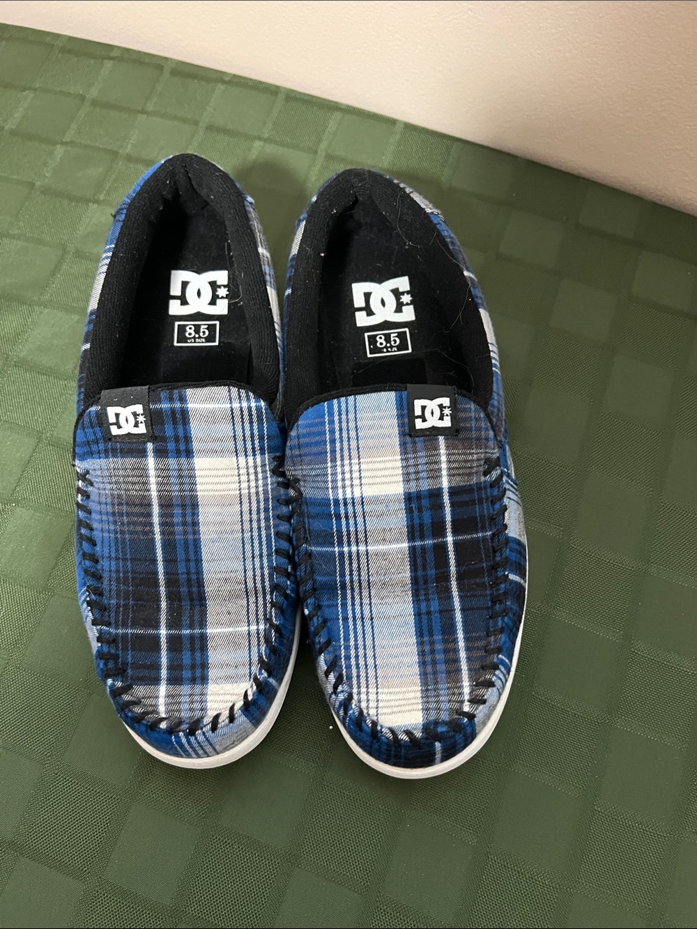 Mens Blue Plaid DC Villian Slip-On Moccasins